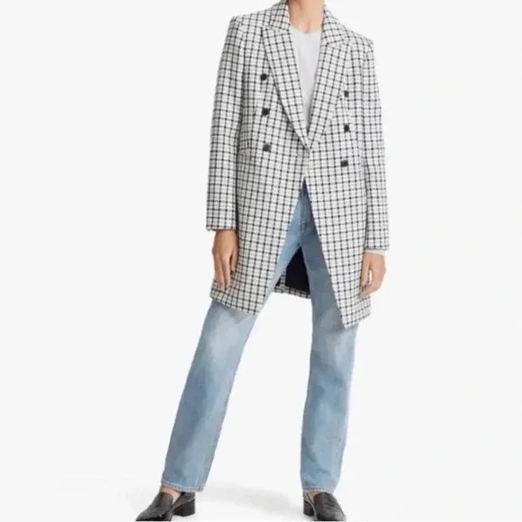 Club Monaco Heleni Plaid Coat Blue Ivory Multi Size Extra Large